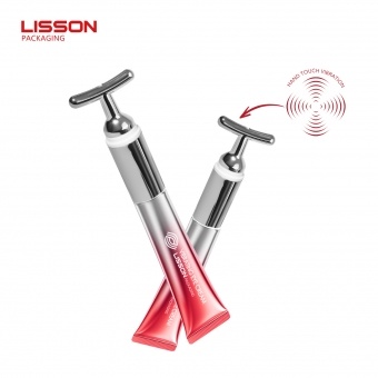 Crema para ojos con masaje vibratorio en tubo con forma de T y logotipo impreso