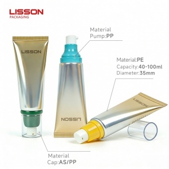 Tubo exprimible para cosméticos con bomba abultada