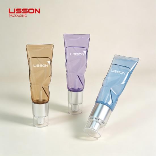Tubo cosmético de PETG transparente de lujo con dosificador de loción