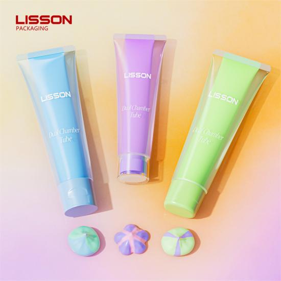 Tubos cosméticos de doble cámara con salidas de forma personalizada