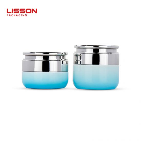 Juego de frascos y tarros de vidrio cosmético de lujo con degradado azul